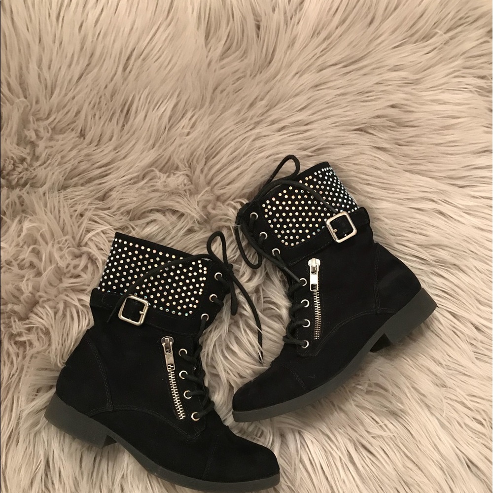 Girls Black Suede (lace-up) Boots